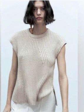 Zara Cream Ribbed Knit Tunic Vest